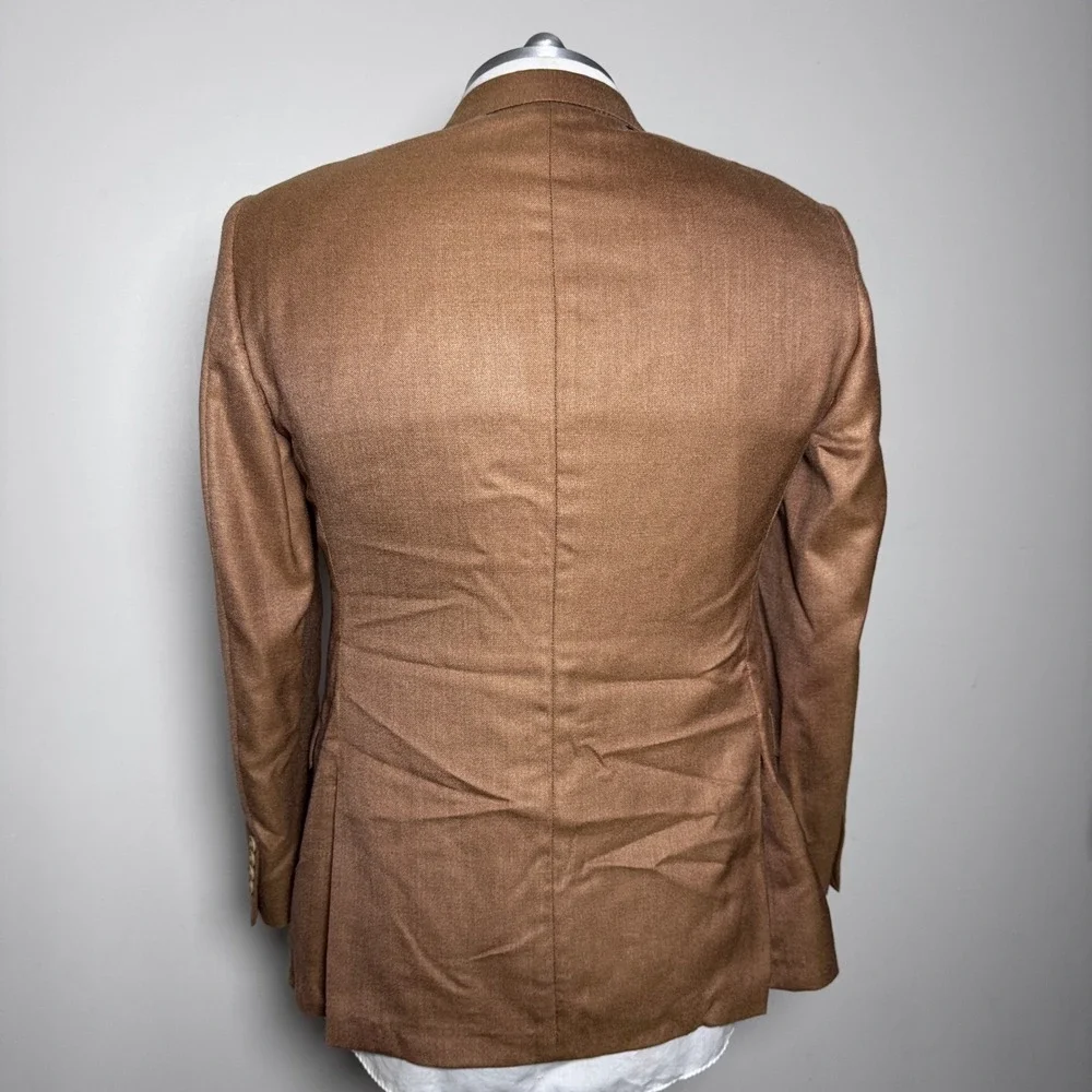 Hart Schaffner Marx Sport Coat Mens 44R Brown‎ Solid Textured Wool Blazer
